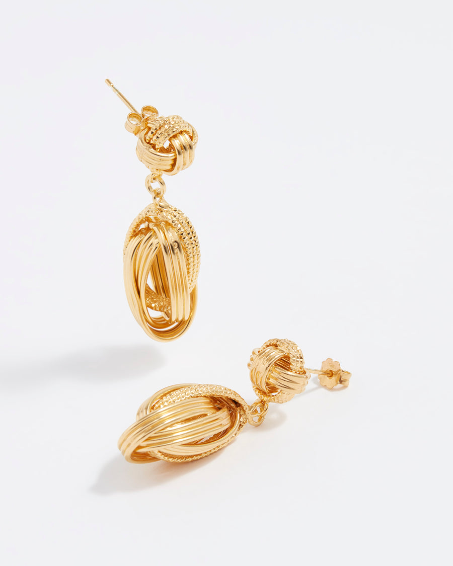 gold plated silver drop twisted earrings