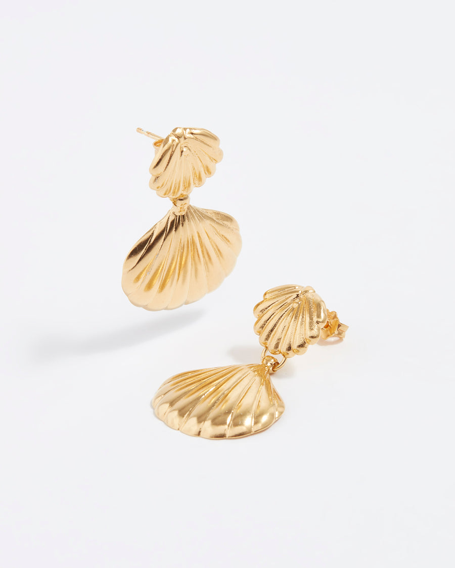 gold plated silver shell drop earrings