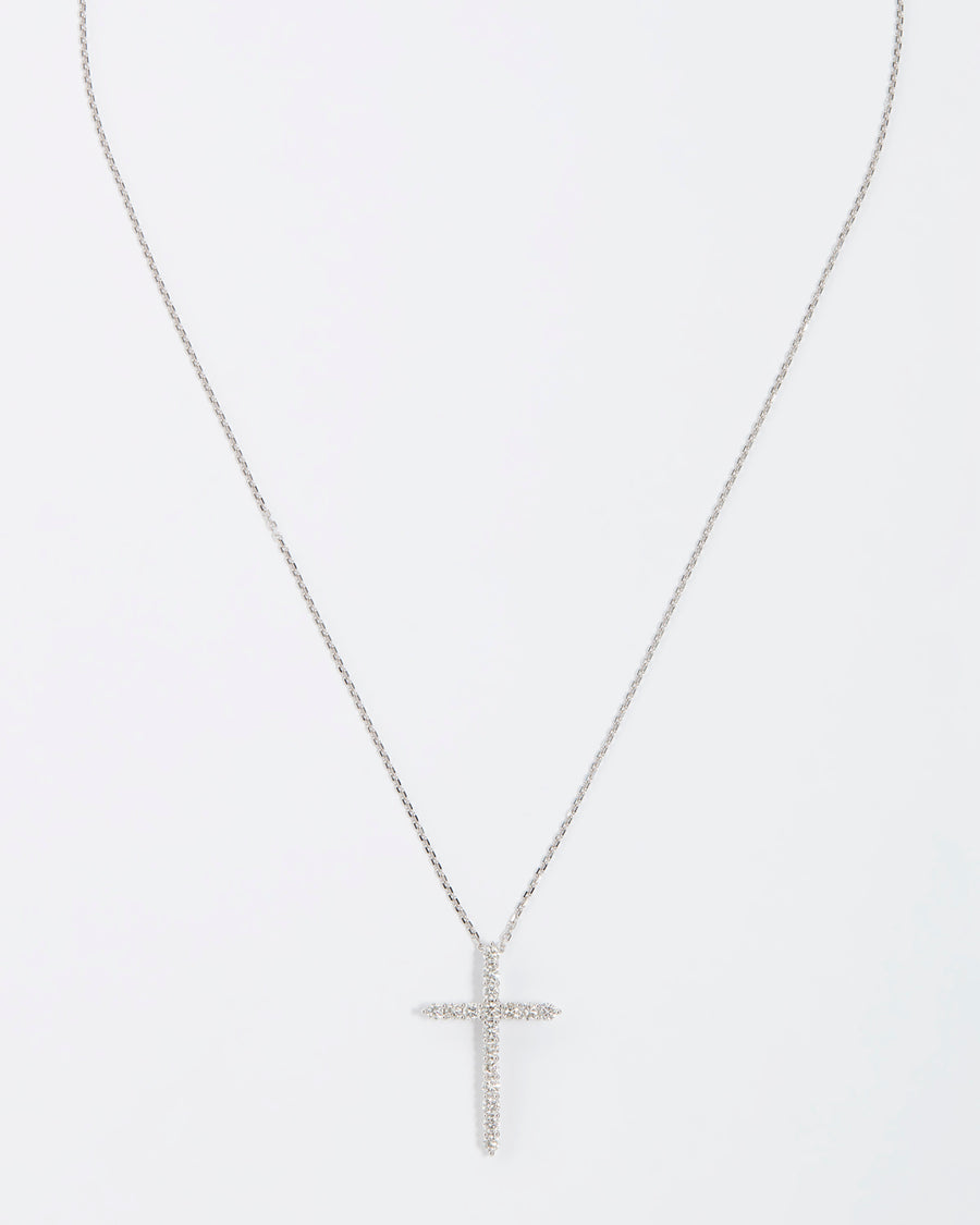 product shot of 18ct white gold and diamond cross pendant