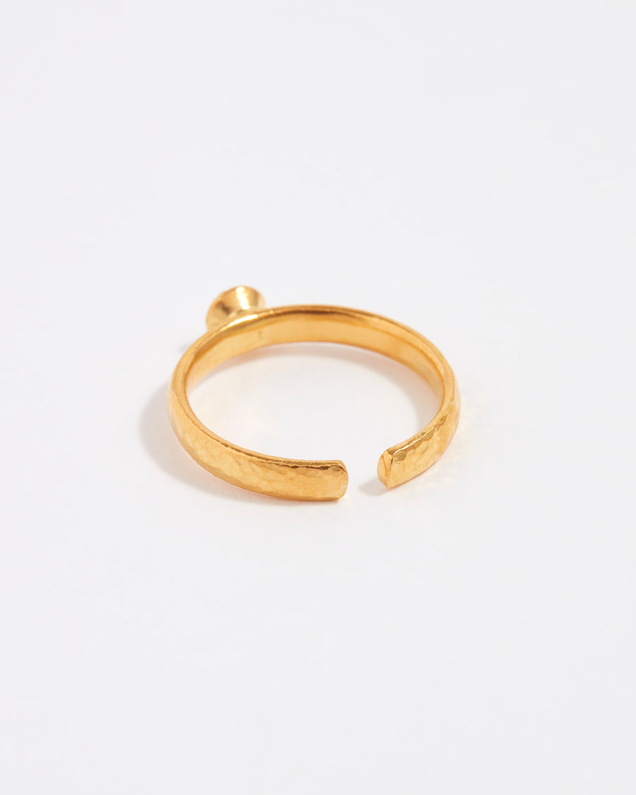 image shows gold adjustable back of gold solitaire ring with singular crystal in centre