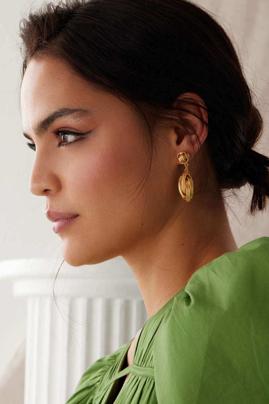 gold plated silver drop twisted earrings