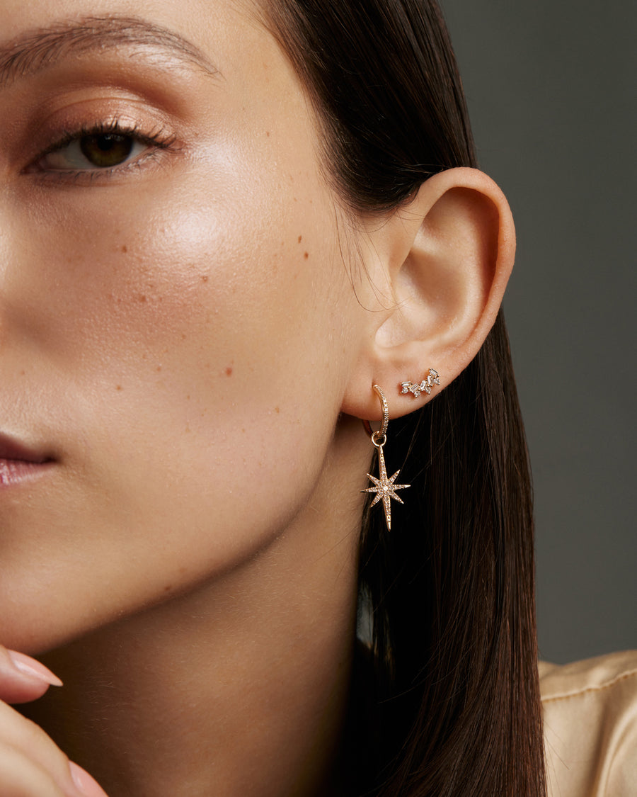  Soru Jewellery baguette and round cut diamond climber stud earrings model shot image