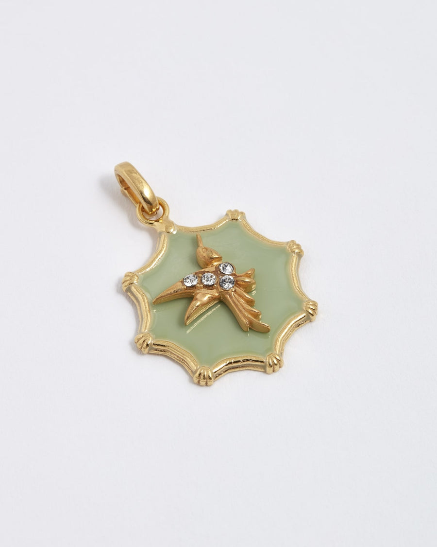 Soru hummingbird pale green enamel charm, detachable charm for soru necklace