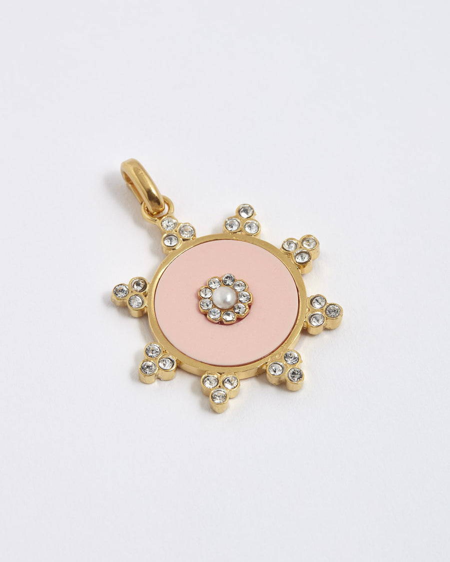 soru jewellery detachable charm made with light pink coral paste, gold plated silver and clear crystals