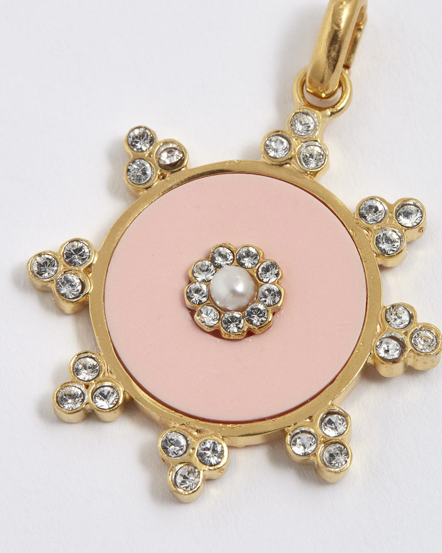 soru jewellery detachable charm made with light pink coral paste, gold plated silver and clear crystals