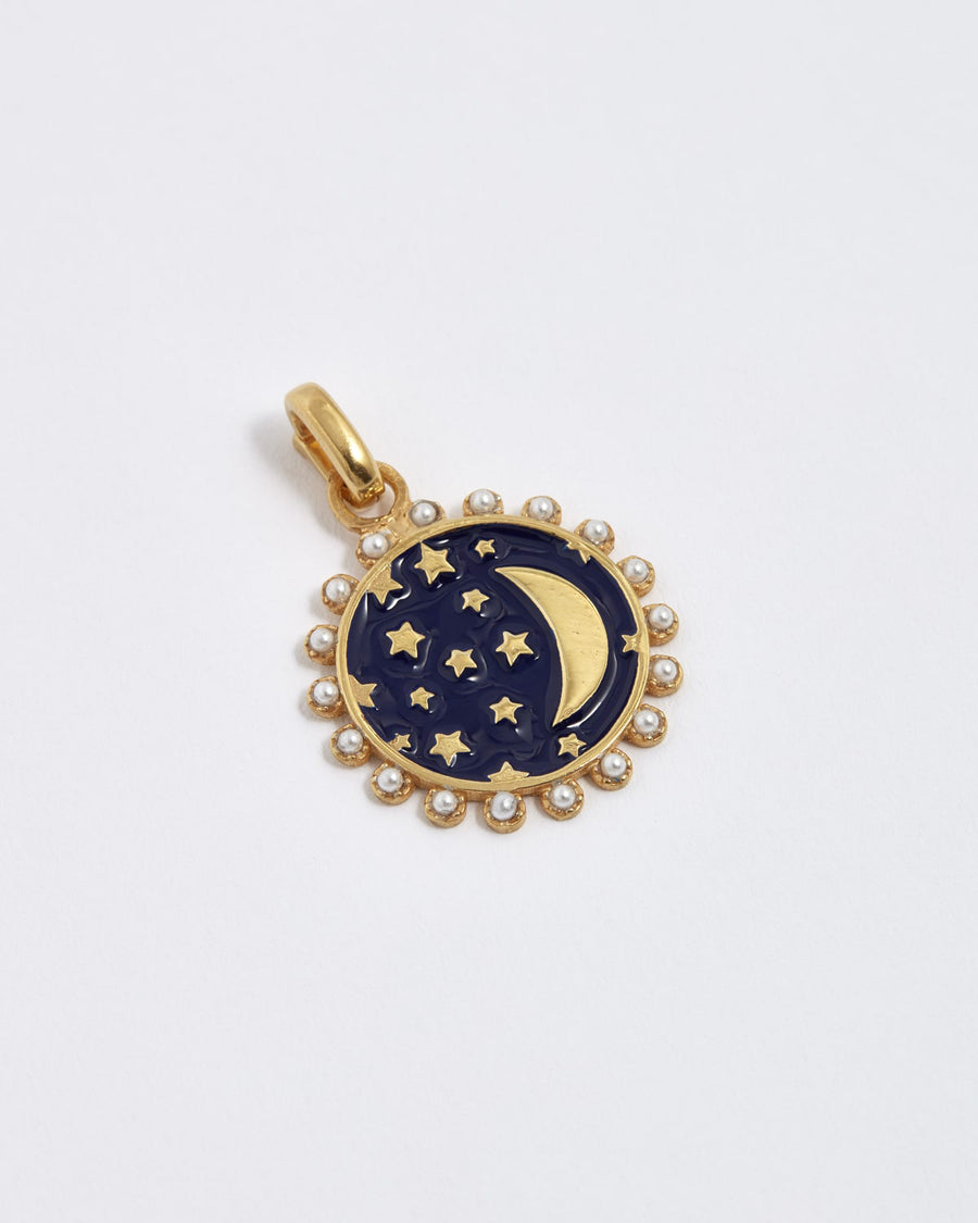 Soru Jewellery enamelled night sky pearl and gold charm