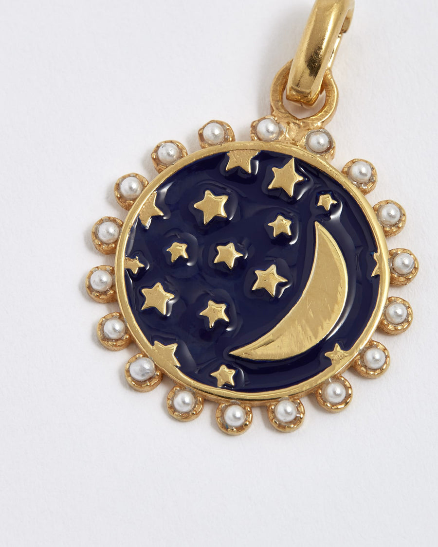 Soru Jewellery enamelled night sky pearl and gold charm