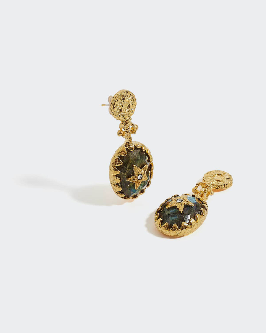 soru gold plated silver labradorite night sky star earrings