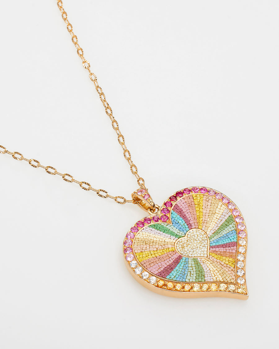 soru fine jewellery, soru micro mosaic, soru mosaic and sapphires, soru heart mosaic pendant, Italian mosaic jewellery, pastel heart necklace