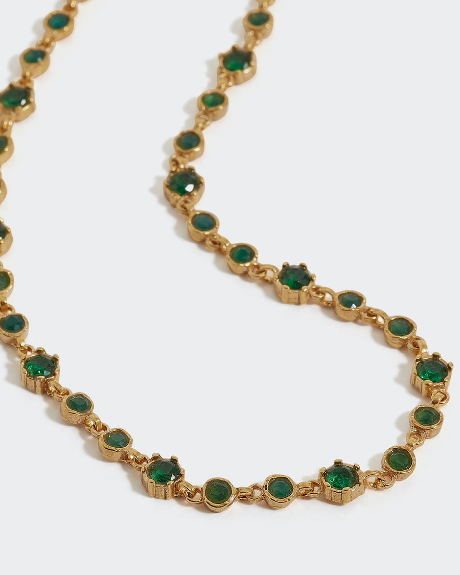 soru green crystal necklace with round crystals linked together set in gold plated silver