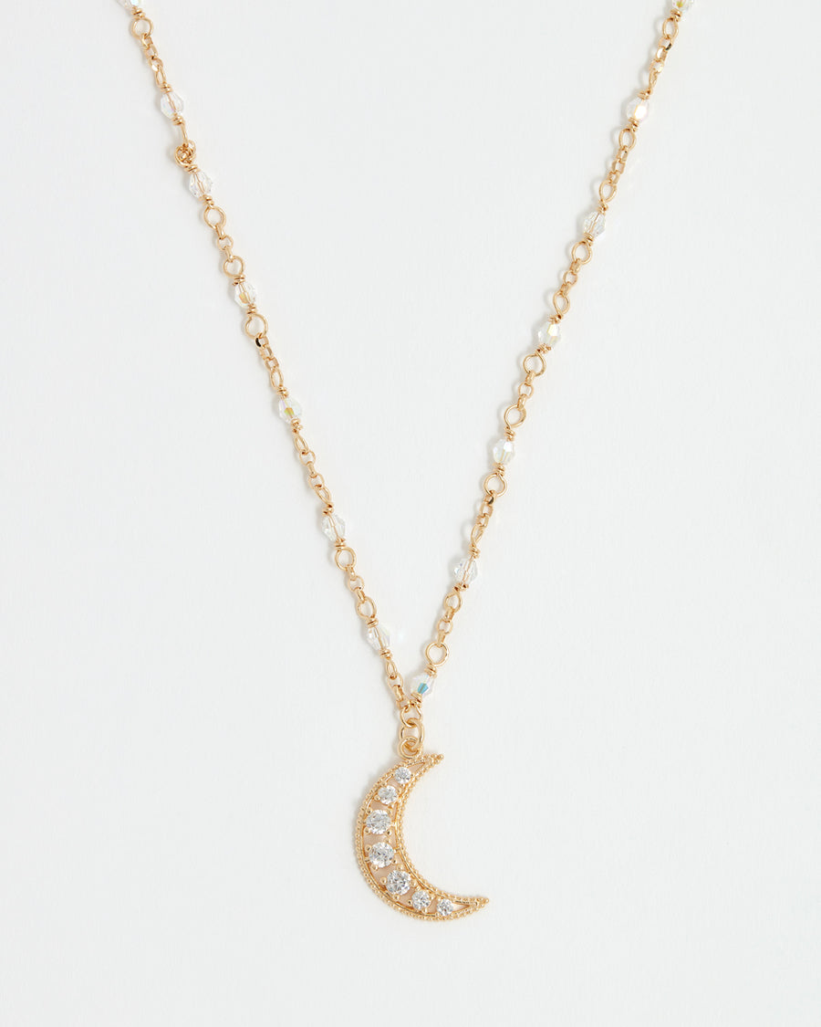 soru jewellery crystal and gold plated silver moon  necklace