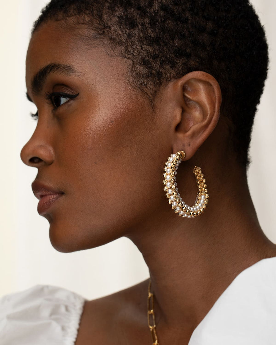 soru jewellery gold and pearl Alessia hoop earrings