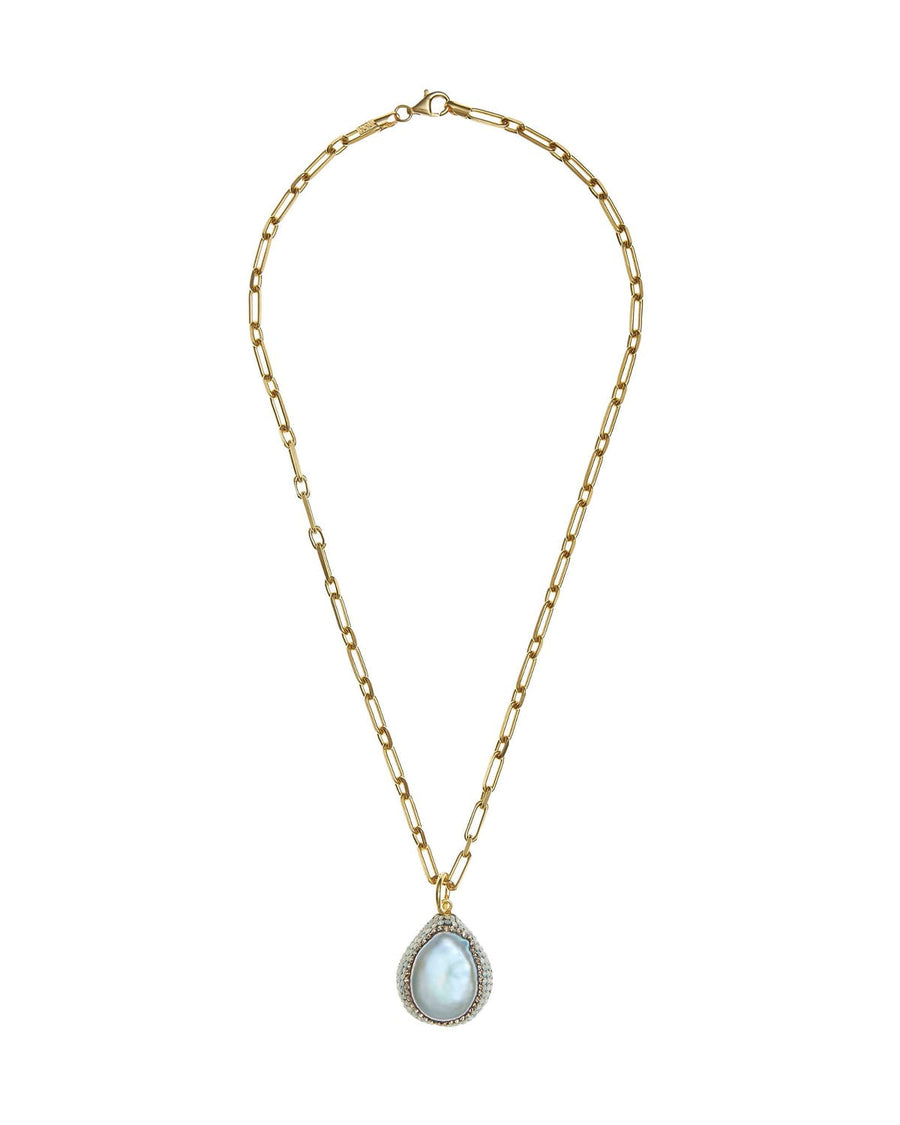 soru jewellery baroque pearl pendant necklace, gold chunky chain with opal Swarovski crystals 