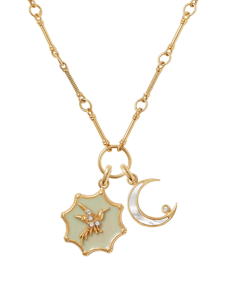 Soru Jewellery mother of pearl crescent moon charm with clear crystal. Detachable moon charm for soru chain necklace