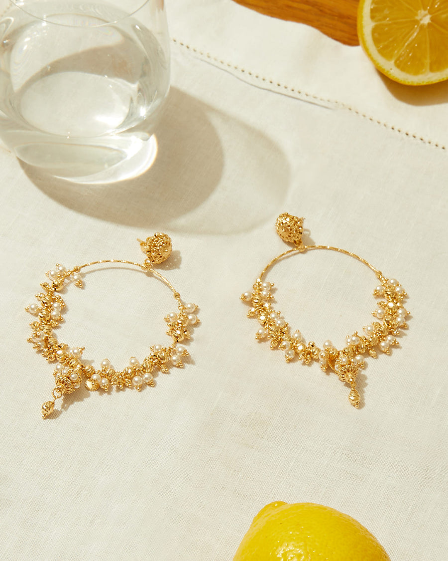 soru jewellery mega hoop pearl and gold vermeil earrings